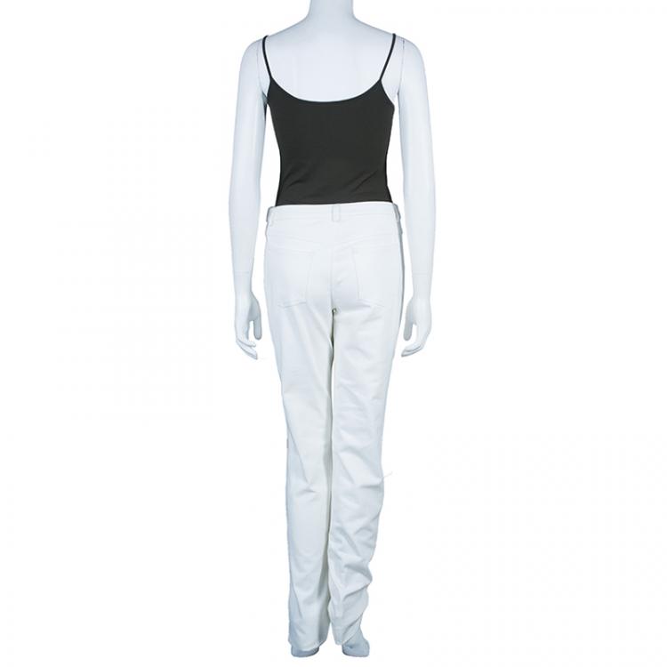 Pre Owned Chanel White Denim Pants M