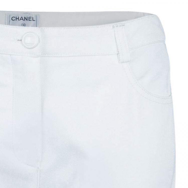 Pre Owned Chanel White Denim Pants M