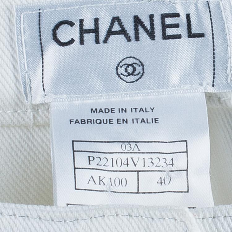 Pre Owned Chanel White Denim Pants M