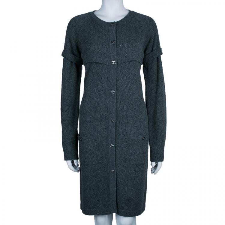 Pre Owned Chanel Grey Long Knit Cardigan M