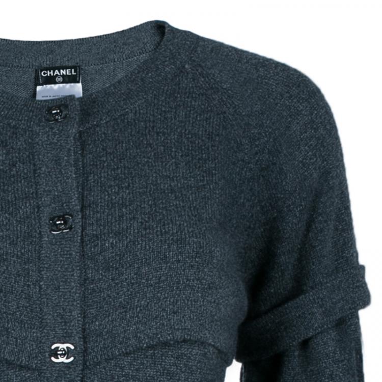 Pre Owned Chanel Grey Long Knit Cardigan M