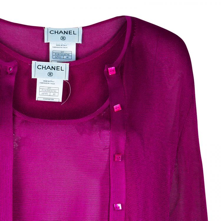 Pre Owned Chanel Pink Top and Cardigan Set M