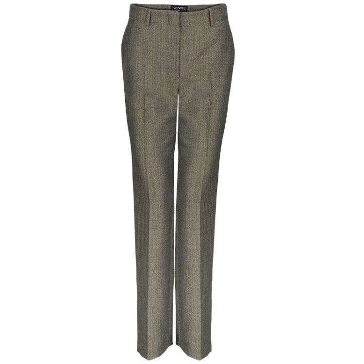 Pre Owned Chanel Metallic Herringbone Trousers Size M
