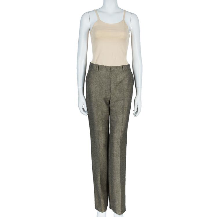 Pre Owned Chanel Metallic Herringbone Trousers Size M