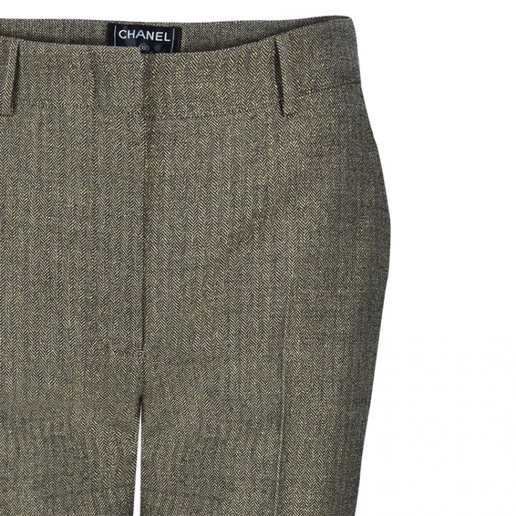 Pre Owned Chanel Metallic Herringbone Trousers Size M