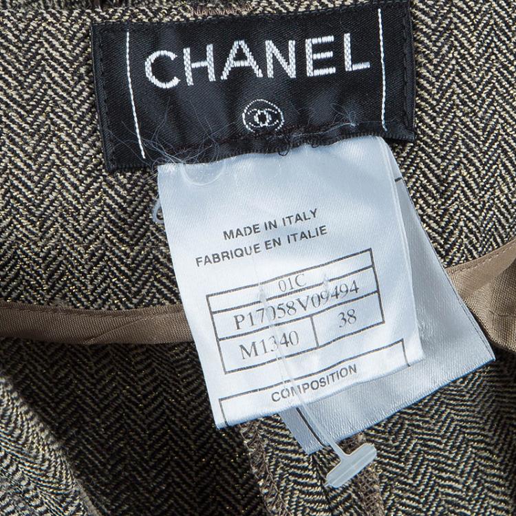 Pre Owned Chanel Metallic Herringbone Trousers Size M