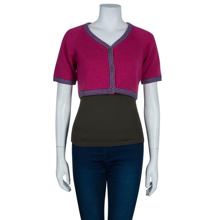 Pre Owned Chanel Pink  Crop Cardigan M
