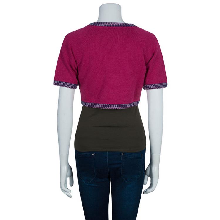 Pre Owned Chanel Pink  Crop Cardigan M