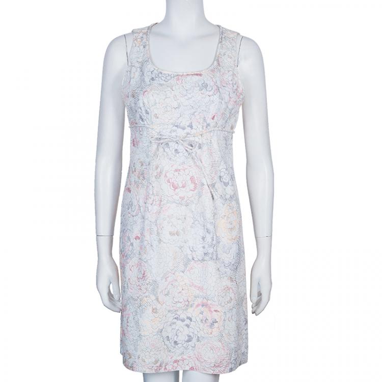 Pre Owned Chanel Floral Drawstring Waist Dress M