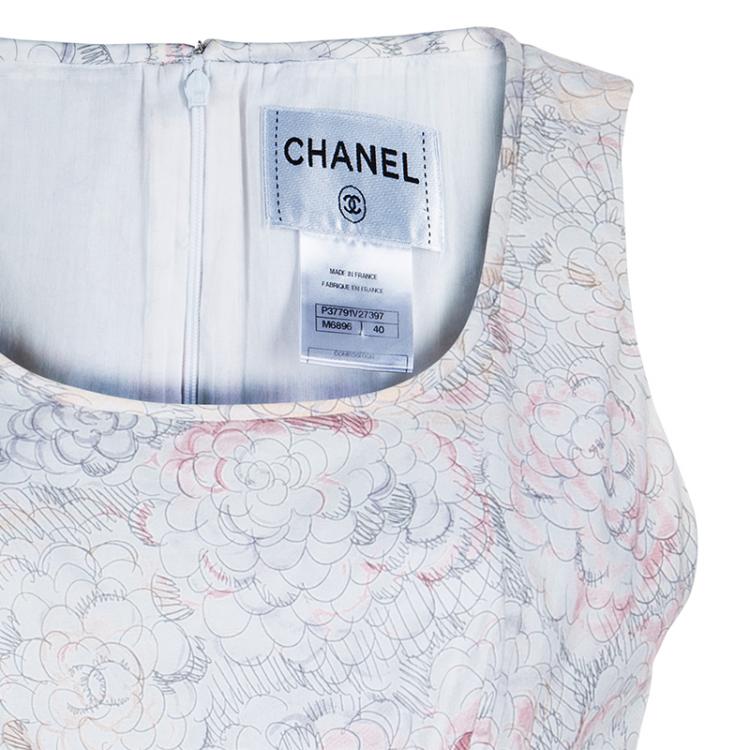 Pre Owned Chanel Floral Drawstring Waist Dress M