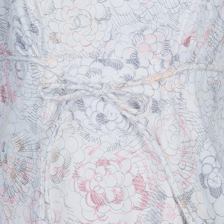 Pre Owned Chanel Floral Drawstring Waist Dress M