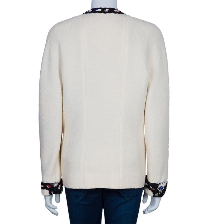 Pre Owned Chanel Cream Contrast Trim Jacket M