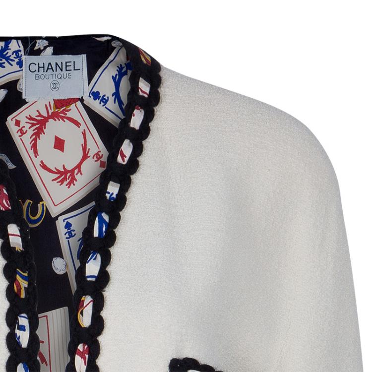 Pre Owned Chanel Cream Contrast Trim Jacket M