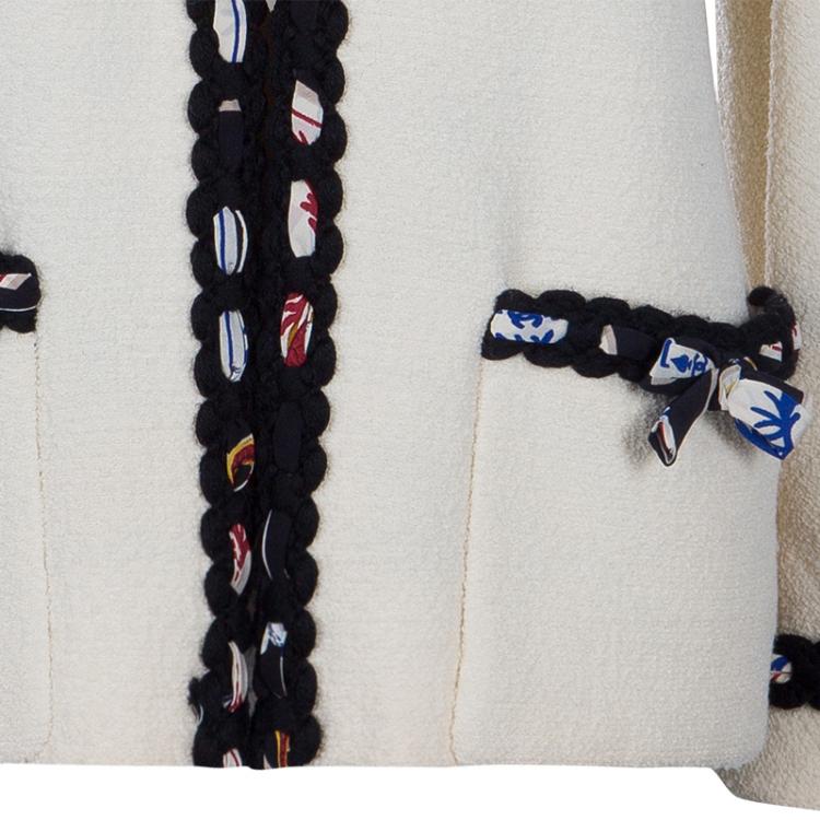 Pre Owned Chanel Cream Contrast Trim Jacket M