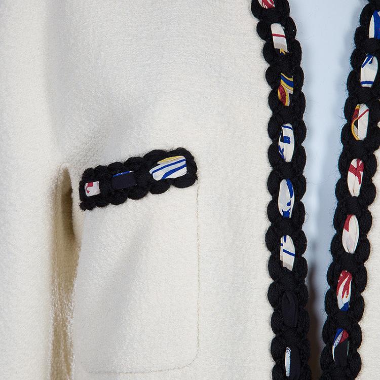Pre Owned Chanel Cream Contrast Trim Jacket M