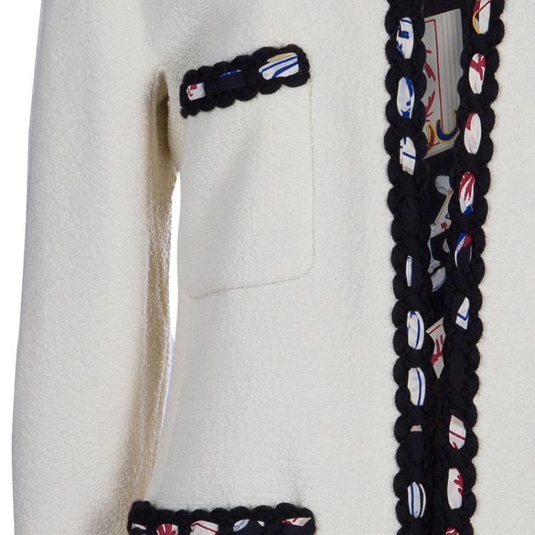 Pre Owned Chanel Cream Contrast Trim Jacket M