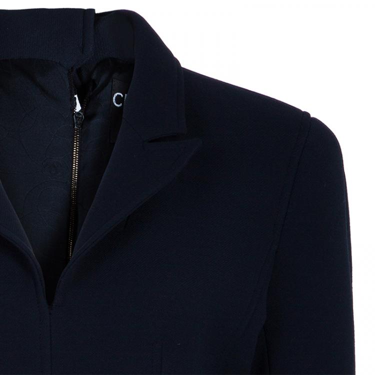 Pre Owned Chanel Midnight Blue Embellished Top And Tweed Skirt Set L