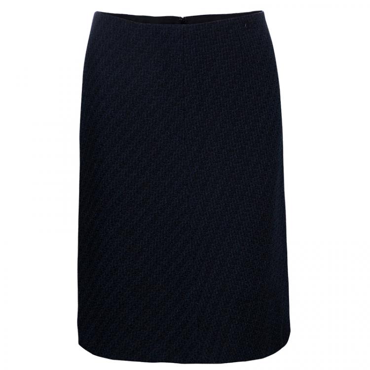 Pre Owned Chanel Midnight Blue Embellished Top And Tweed Skirt Set L