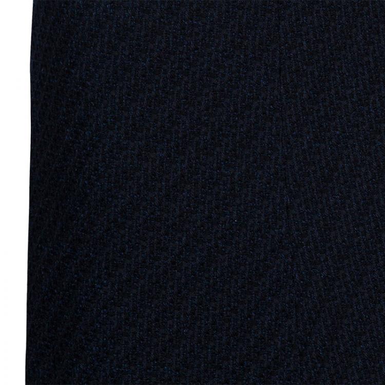 Pre Owned Chanel Midnight Blue Embellished Top And Tweed Skirt Set L