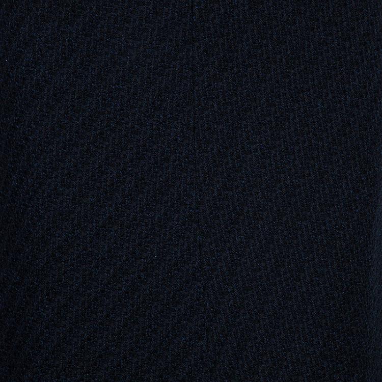 Pre Owned Chanel Midnight Blue Embellished Top And Tweed Skirt Set L