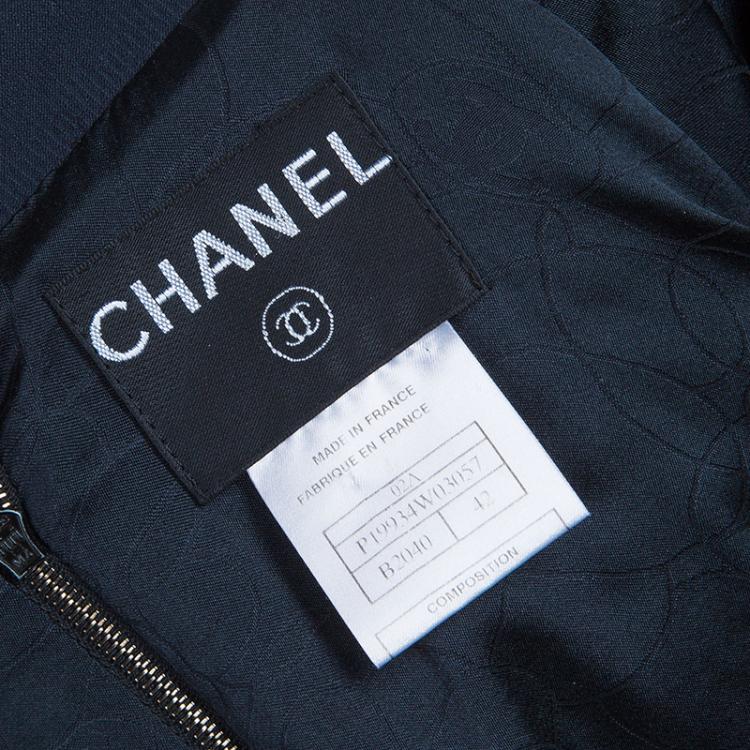 Pre Owned Chanel Midnight Blue Embellished Top And Tweed Skirt Set L