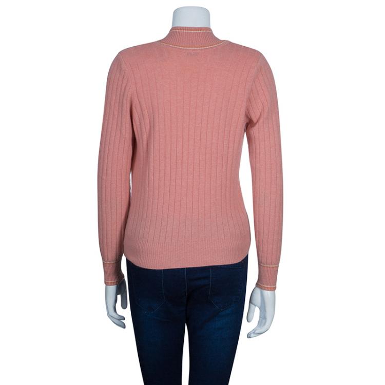 Pre Owned Chanel Pink V Neck Sweater M