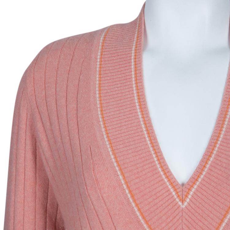 Pre Owned Chanel Pink V Neck Sweater M