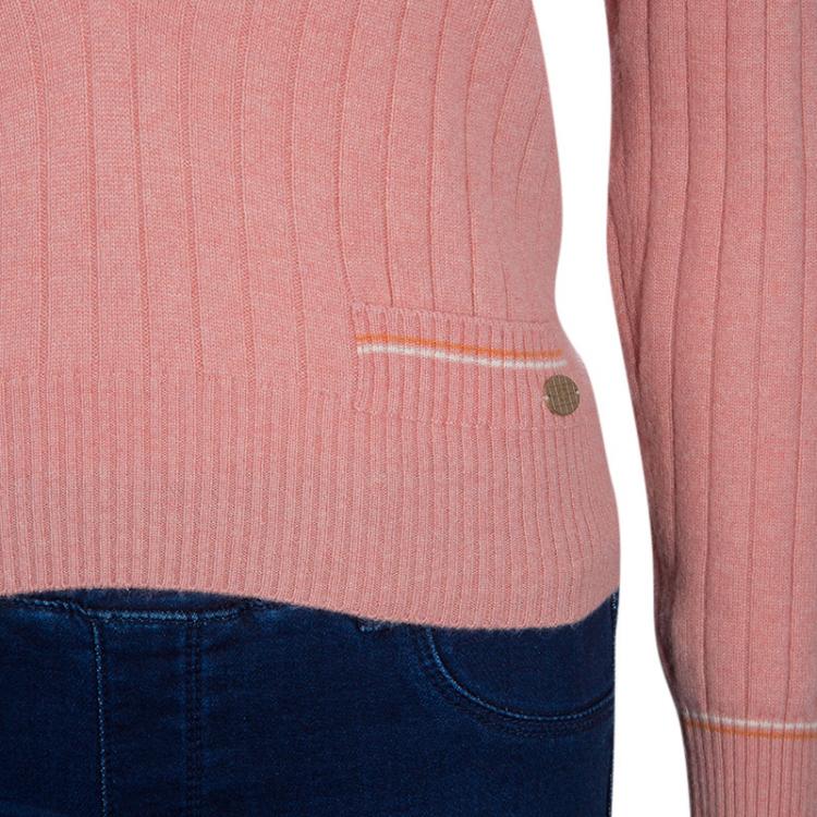 Pre Owned Chanel Pink V Neck Sweater M