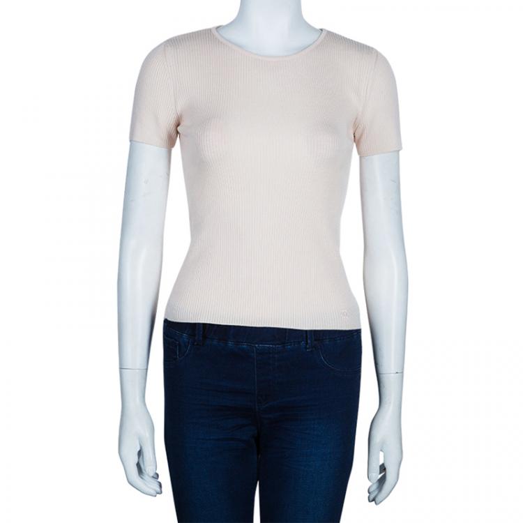 Pre Owned Chanel Light Pink Ribbed Top S