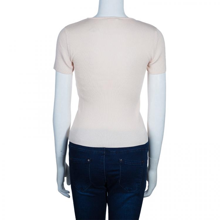Pre Owned Chanel Light Pink Ribbed Top S