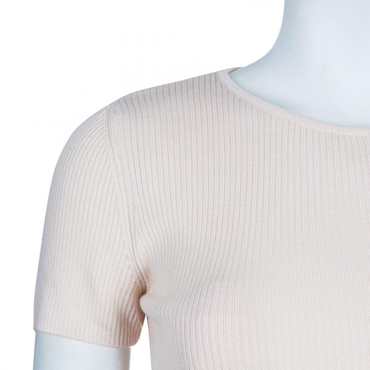 Pre Owned Chanel Light Pink Ribbed Top S