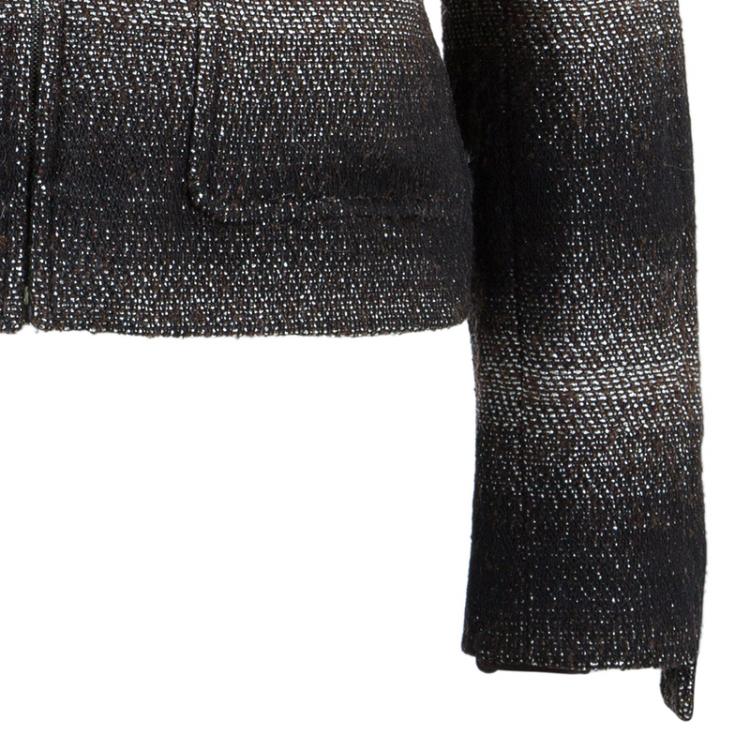 Pre Owned Chanel Wool Plaid Fur Collar Jacket M