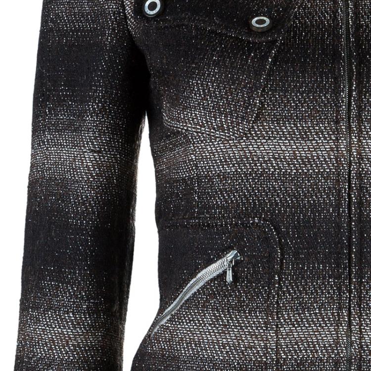 Pre Owned Chanel Wool Plaid Fur Collar Jacket M