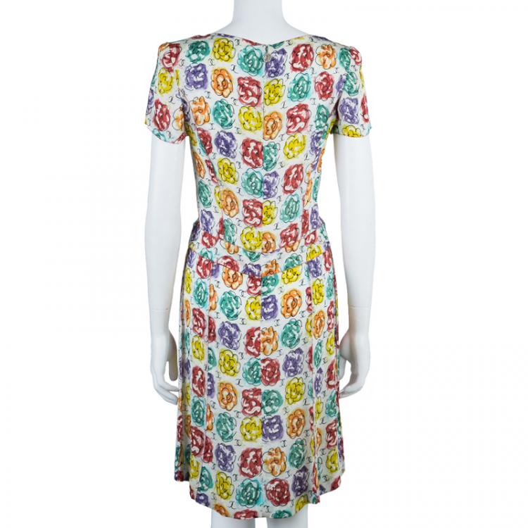 Pre Owned Chanel Multicolor Floral Printed Dress M