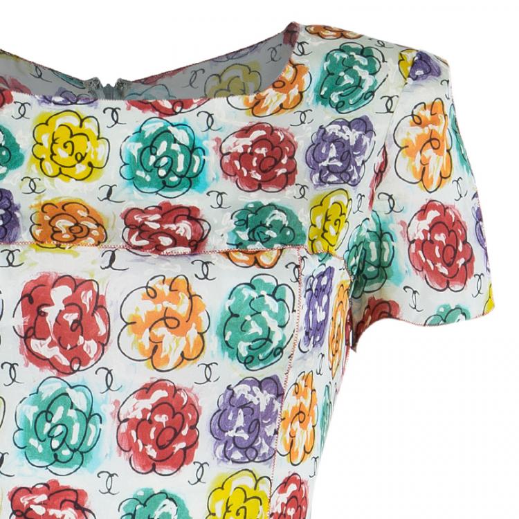 Pre Owned Chanel Multicolor Floral Printed Dress M