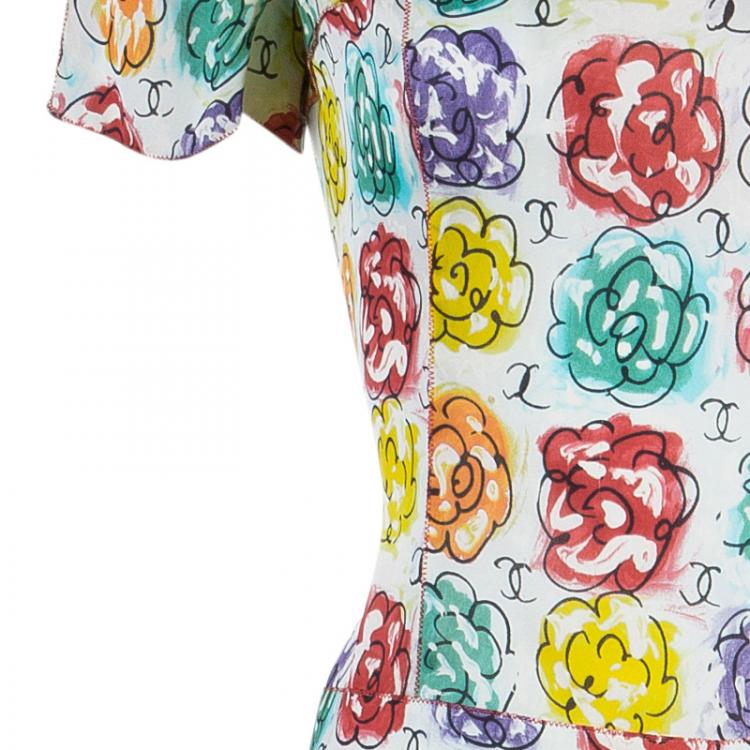 Pre Owned Chanel Multicolor Floral Printed Dress M