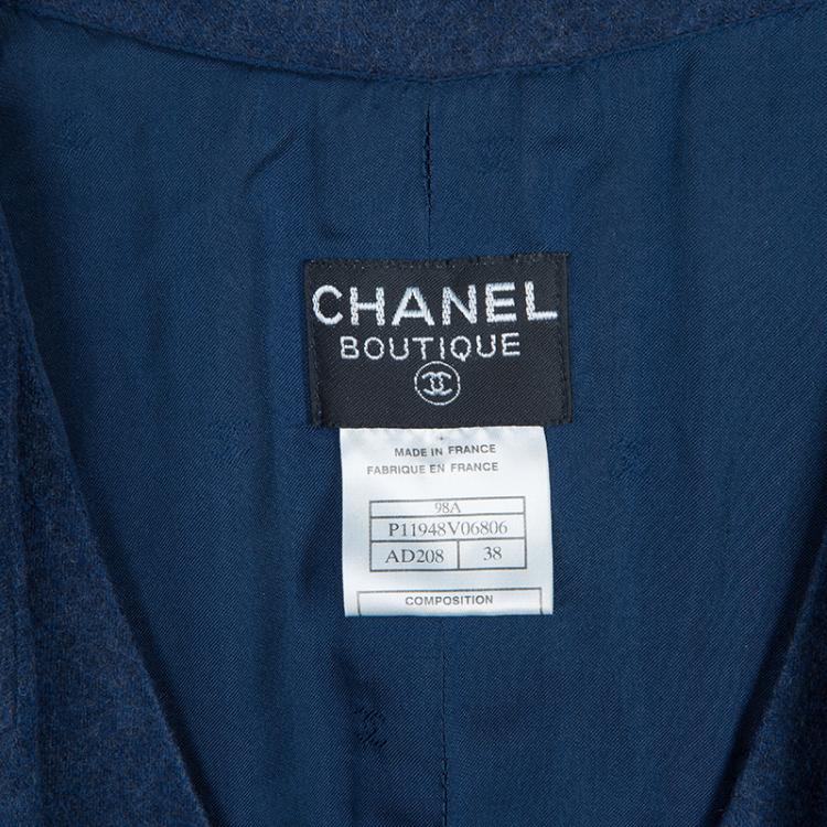 Pre Owned Chanel Navy Wool Coat Dress M