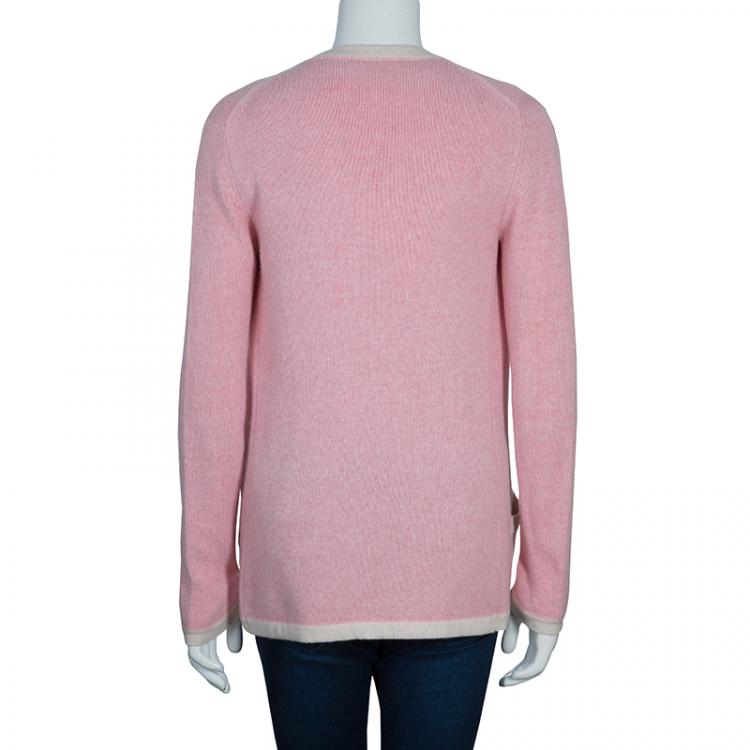Pre Owned Chanel Pink Cashmere Cardigan Twin Set S