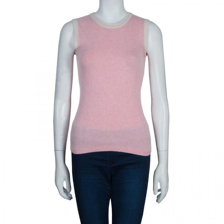 Pre Owned Chanel Pink Cashmere Cardigan Twin Set S