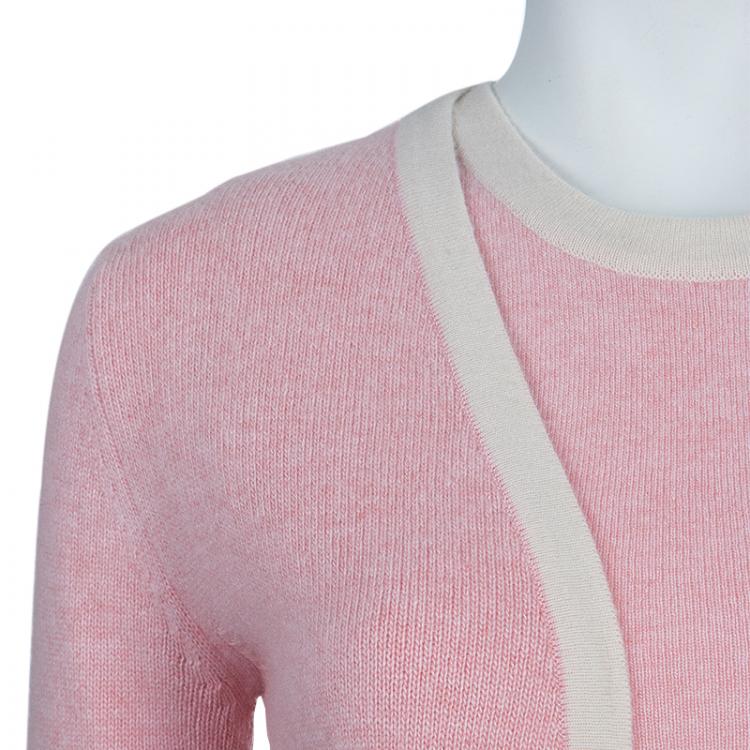 Pre Owned Chanel Pink Cashmere Cardigan Twin Set S