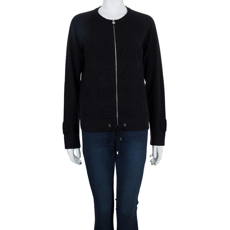 Pre Owned Chanel Black Chenille Embroidered Cashmere Cardigan M