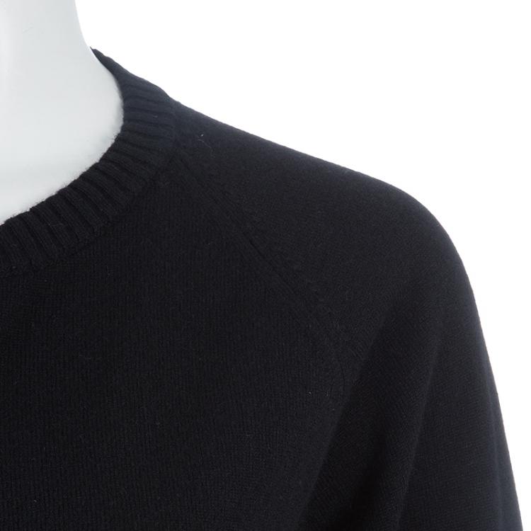 Pre Owned Chanel Black Chenille Embroidered Cashmere Cardigan M