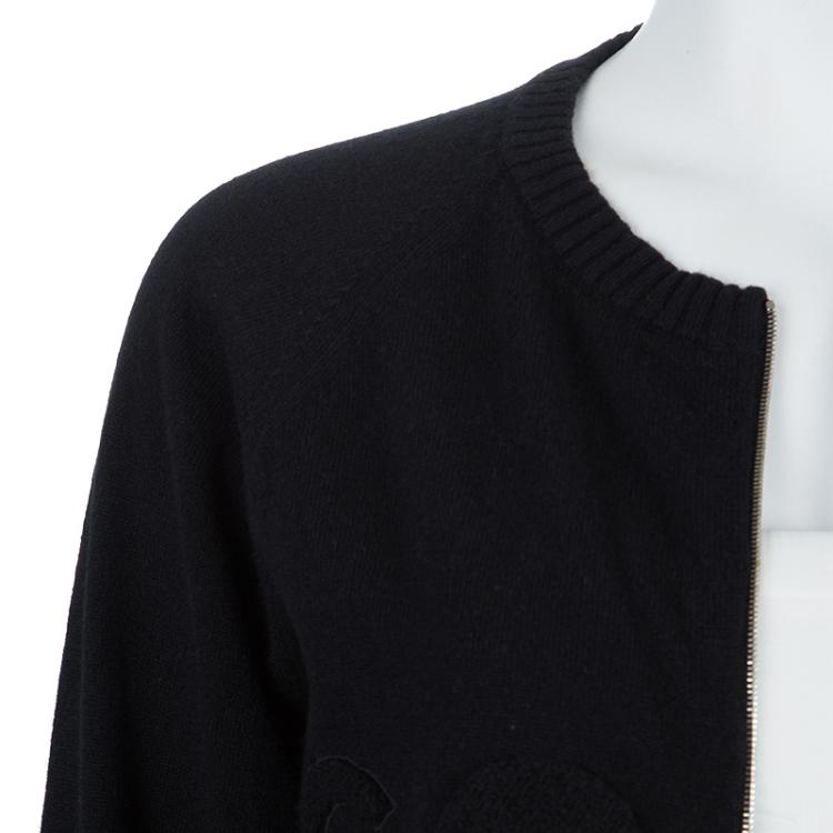 Pre Owned Chanel Black Chenille Embroidered Cashmere Cardigan M