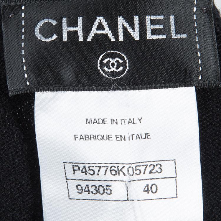 Pre Owned Chanel Black Chenille Embroidered Cashmere Cardigan M