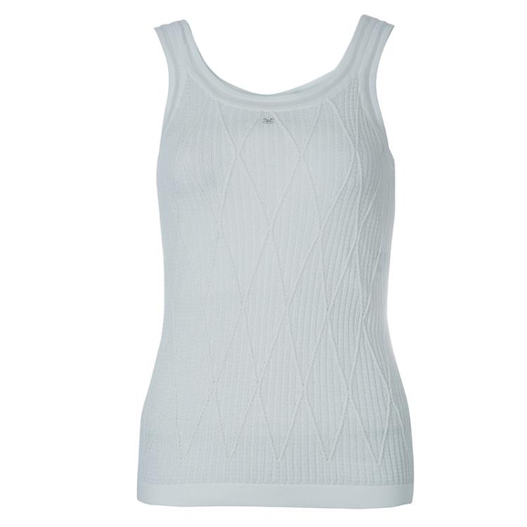 CHANEL CC White Cotton Knit Black Logo Sleeveless Tank Top - Size FR 38