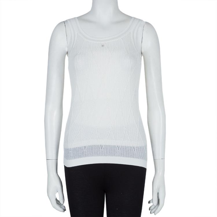 Chanel White Cotton Knit Contrast Detail Polo T-Shirt L - ShopStyle Tops