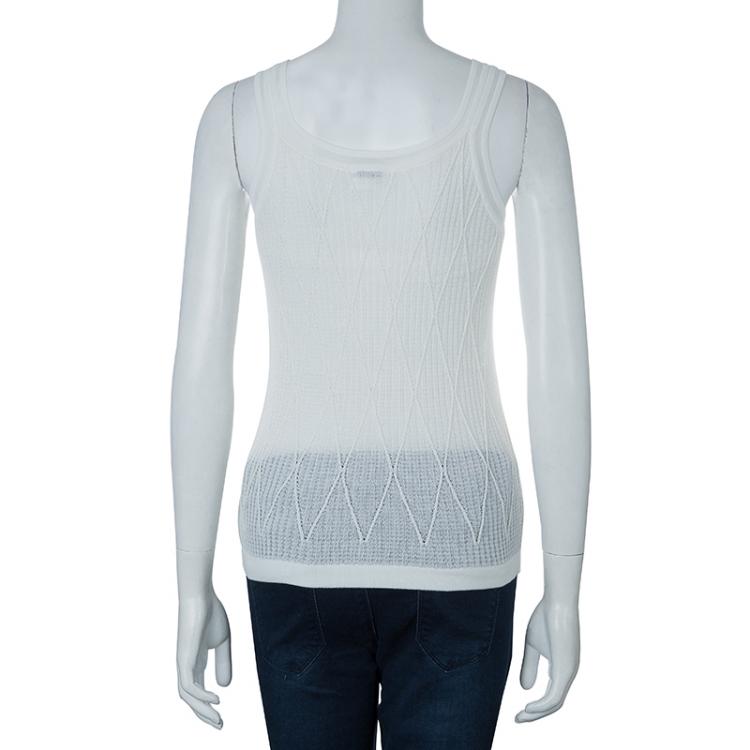 Pre Owned Chanel White Knit Tank Top S