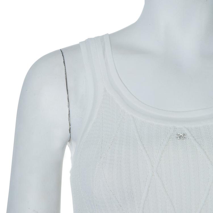 Pre Owned Chanel White Knit Tank Top S