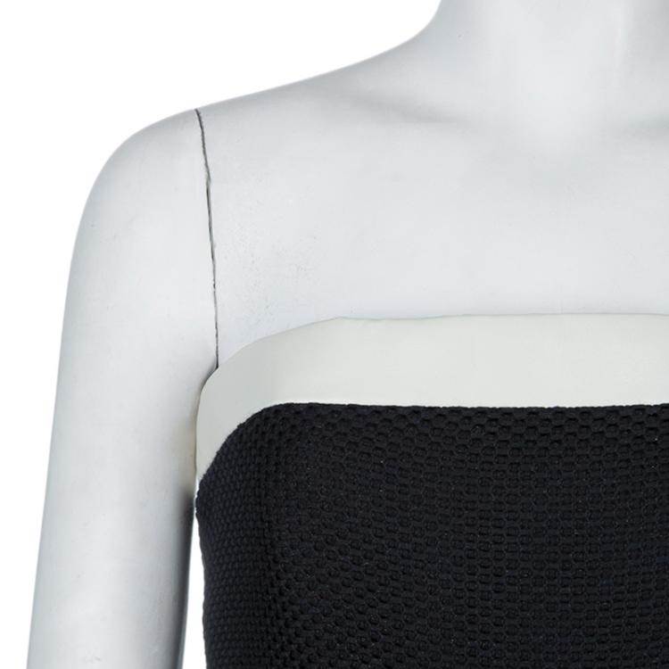 Pre Owned Chanel Black Contrast Leather Trim Detail Strapless Maxi Dress M