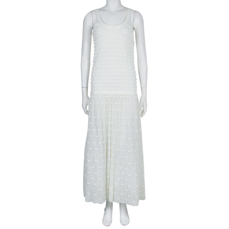 Chanel Off-White Knit Bow Applique Detail Sleeveless Dress S